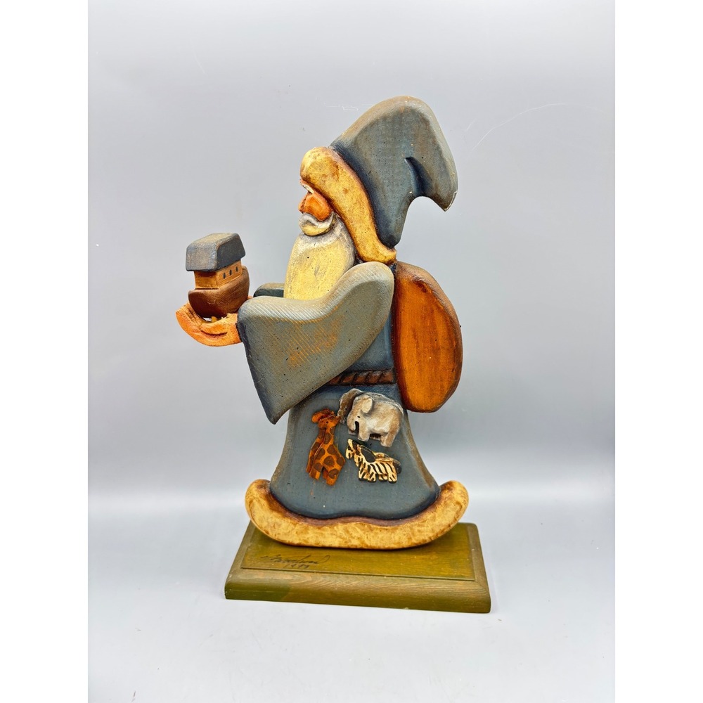 Vtg Handmade Wooden Noah‎ Ark Figure Boat Animals Folk ArtHand Carved 1993